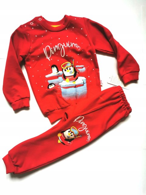 KOMPLET świąteczny Pingwin 80 bluza spodnie 12m