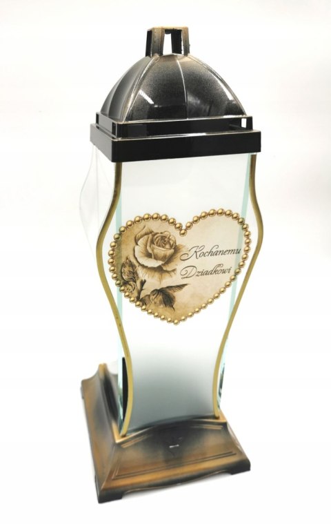 Lampion kapliczka znicz szklany dla dziadka ZŁOTY