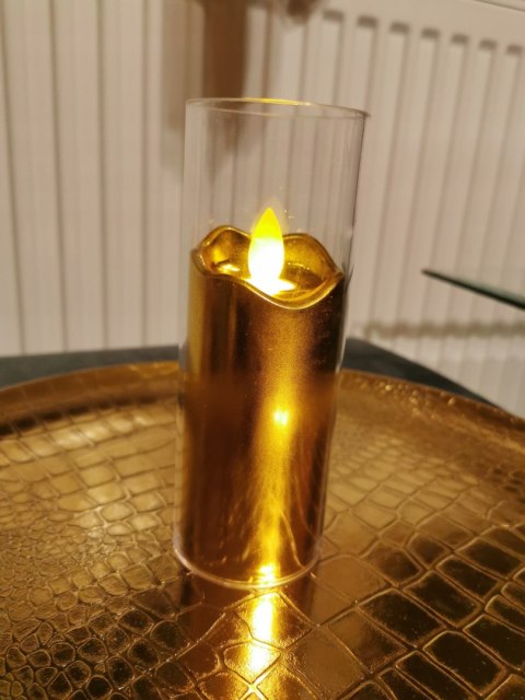 ŚWIECA LED NA BATERIE złota RUCHOMY PŁOMIEŃ 14cm