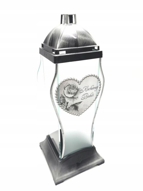 ZNICZ DLA BABCI ZNICZ BABCIA SREBRNE SERCE ROŻE