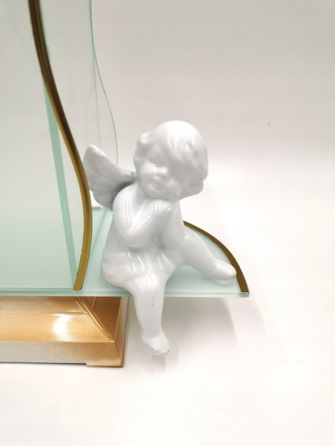 ZNICZ KAPLICZKA BIAŁO ZŁOTA Z KRZYŻEM I ANIOŁEM