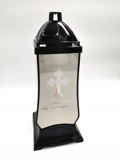 ZNICZ LAMPION KAPLICZKA SZKLANA CZARNA 37CM LUSTRO