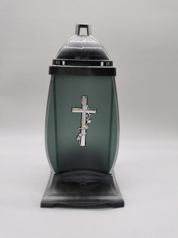 ZNICZ ZNICZE KAPLICZKA SATYNOWA srebrny KRZYŻ 32CM