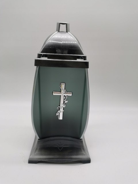 ZNICZ ZNICZE KAPLICZKA SATYNOWA srebrny KRZYŻ 32CM