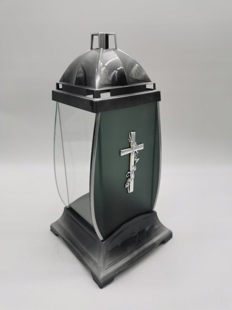 ZNICZ ZNICZE KAPLICZKA SATYNOWA srebrny KRZYŻ 32CM