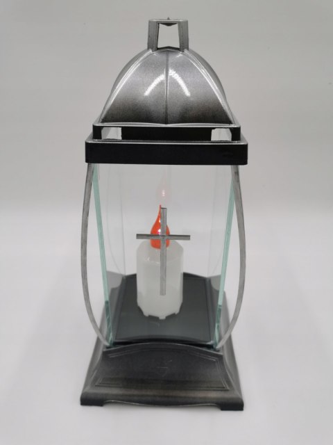 ZNICZ szklany BARYŁKA SREBRO lampion przeźroczysty