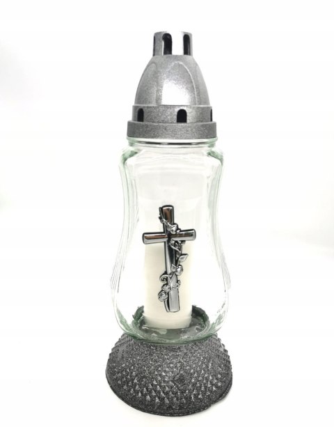 Znicz Szklany z aplikacją Srebrny Krzyż