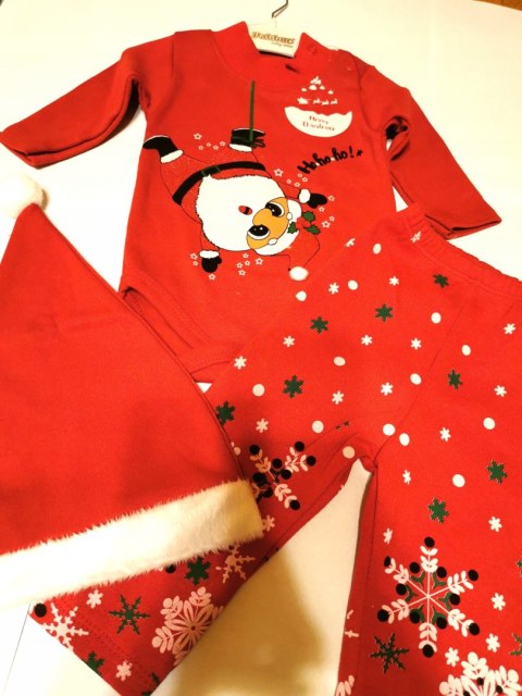 Komplet świąteczny MIKOŁAJ body czapka spodenki 74