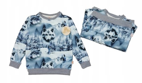 Modny dres komplet bluza spodnie 92 wilki błękit