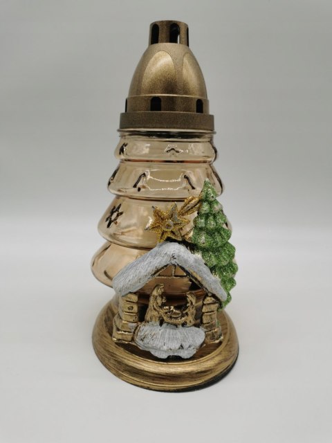 ZNICZ choinka świąteczna złota z szopką BURSZTYN
