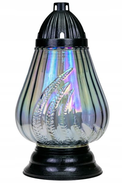 DUŻY ZNICZ SZKLANY WAZON TĘCZOWY GRAFITOWE SZKŁO ZNICZE ARTYSTYCZNE 32 CM