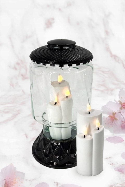 Duży znicz czarny lampion wazon przezroczyste szkło masywny ciężki vintage