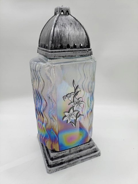 Elegancki ZNICZ LAMPION srebrna kalia DUŻA WIEŻA 35 CM TUBA (wybór)