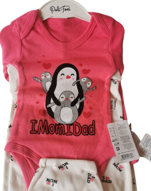 Komplet niemowlęcy fuksja 68 74 body spodnie czapa