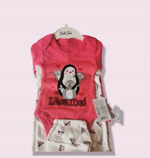 Komplet niemowlęcy fuksja 68 74 body spodnie czapa