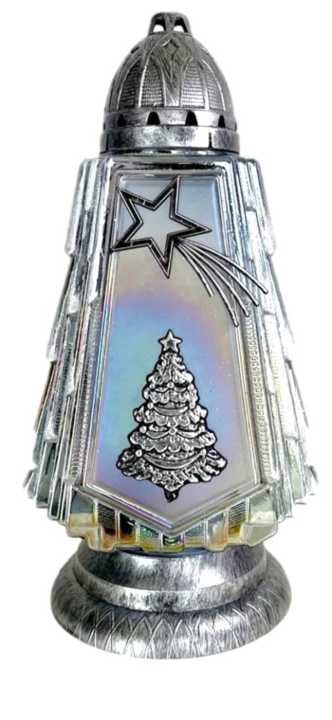 WYSOKI PIĘKNY ZNICZ SREBRNA CHOINKA ZNICZ ŚWIĄTECZNY CHOINKA