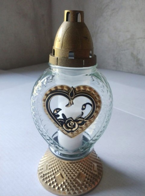 ZNICZ SERCE ZŁOTE SREBRNE VINTAGE DEKORACYJNE ZNICZE 29 CM