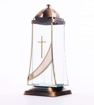 ZNICZ SZKLANA DUŻA KAPLICZKA ZŁOTA WSTĘGA