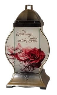 ZNICZ SZKLANA KAPLICZKA Z RÓŻĄ I DEDYKACJĄ DLA TATY ( WYBÓR KOLOR)