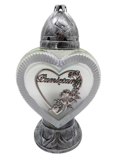 ZNICZ srebrne SERCE DUŻY LAMPION Pamiętamy Ze srebrną Różą