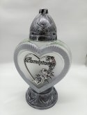 ZNICZ srebrne SERCE DUŻY LAMPION Pamiętamy Ze srebrną Różą