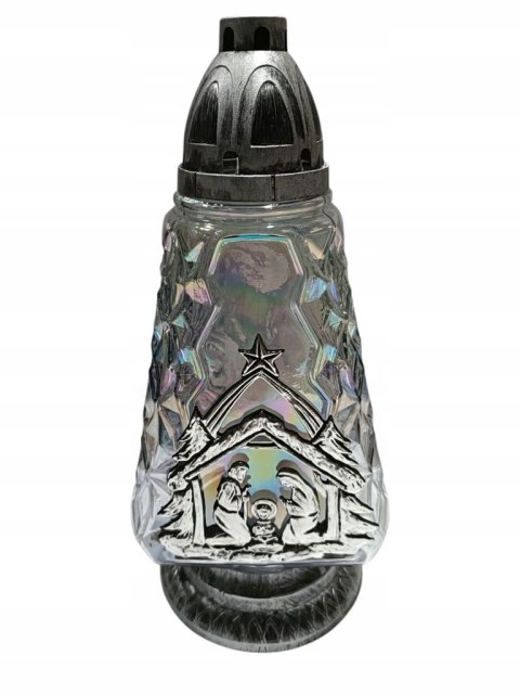 Znicz SREBRNA SZOPKA świąteczna duży Znicz na Boże Narodzenie zdobiony