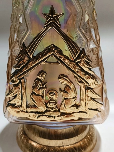 Znicz Złota SZOPKA świąteczna duży Znicz na Boże Narodzenie zdobione szkło