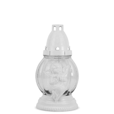 Znicz biały anioł na kuli śliczny aniołek na kulce