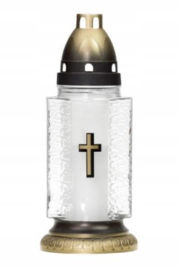 Znicz lampion z Krzyżem złoty latarenka na grób mały krzyż