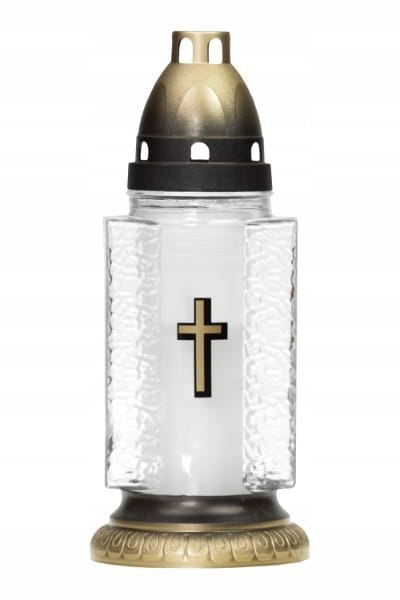 Znicz lampion z Krzyżem złoty latarenka na grób mały krzyż