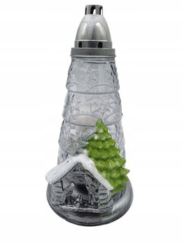 Znicz świąteczny na grób choinka z szopką grafitowa Duża świąteczna choinka