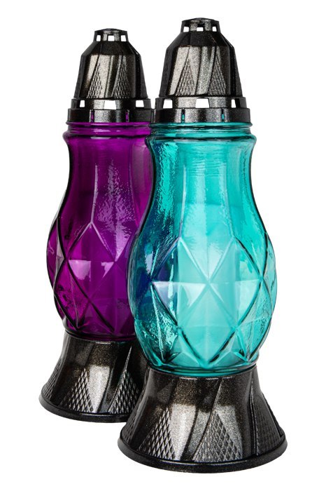 ZNICZ SMUKŁY LAMPION Wieża wysoka turkusowa fioletowa