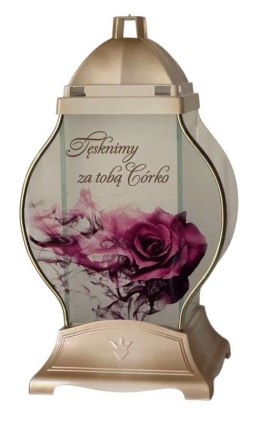 ZNICZ SZKLANA KAPLICZKA Z RÓŻĄ I DEDYKACJĄ DLA CÓRKI