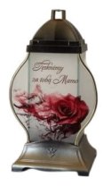 ZNICZ SZKLANA KAPLICZKA Z RÓŻĄ I DEDYKACJĄ DLA MAMY ( WYBÓR KOLOR)