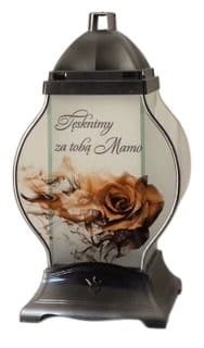 ZNICZ SZKLANA KAPLICZKA Z RÓŻĄ I DEDYKACJĄ DLA MAMY ( WYBÓR KOLOR)