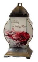 ZNICZ SZKLANA KAPLICZKA Z RÓŻĄ I DEDYKACJĄ DLA MĘŻA