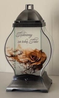 ZNICZ SZKLANA KAPLICZKA Z RÓŻĄ I DEDYKACJĄ DLA TATY ( WYBÓR KOLOR)